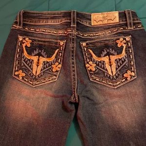 Miss Me Steer Head Floral Jeans